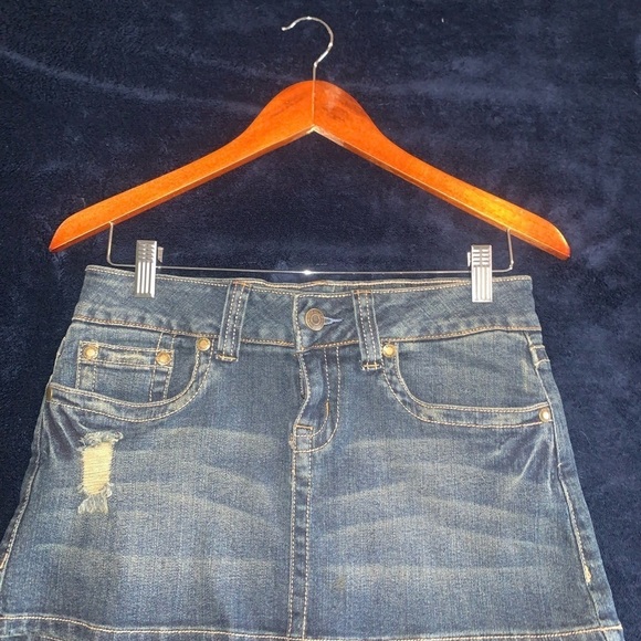 Vintage Hydraulic Distressed Denim Micro Mini Skirt Skirt Size 5/6 - Picture 5 of 9